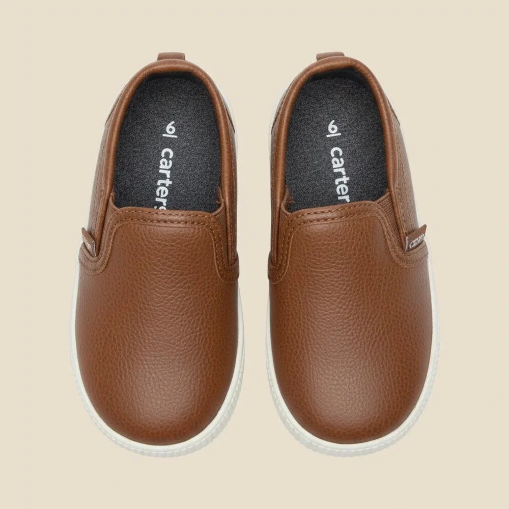 Carters Toddler Boys Brown Faux Leather Slip On Sneakers Shoes Size 9